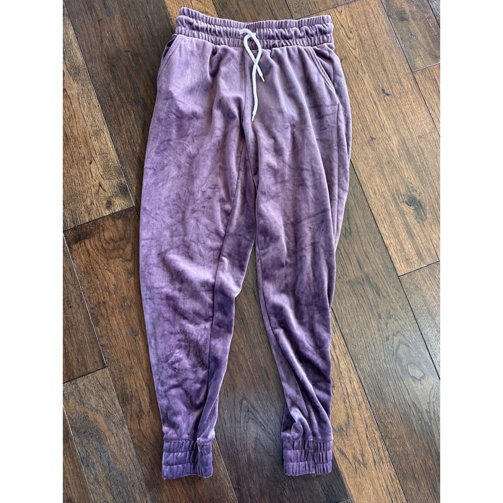 Weekend Edition Purple Velour Joggers High Rise Drawstring Sweatpants 38-1286 S